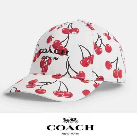 🍒 Coach Cherry Swirl Print Baseball Hat - Picture 1 of 10